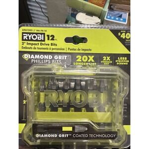 RYOBI Diamond Grit Impact Drive Bits 12Pc  A961203 20X WEAR LIFE K1